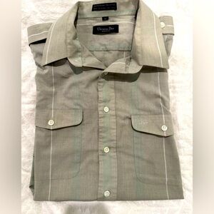 Vintage Christian Dior Mens Striped Short Sleeve Epaulettes Button Up Shirt L